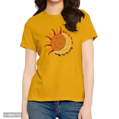 Elegant Yellow Cotton Blend Printed T-Shirts For Women-thumb0