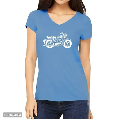 Elegant Blue Cotton Blend Printed Tshirt For Women-thumb0