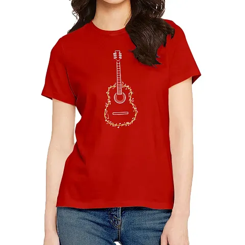 OPLU Women's Regular Fit Guitar Line Art Round Neck Half Sleeves Pootlu Tshirt. Music, Guitar, Musical Instrument Tshirts