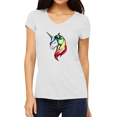 Premium Graphic Women Tshirt Colourful Unicorn V Neck Half Sleeves T Shirt. Cute Animal, Animal Tshirts