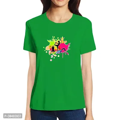 Elegant Green Cotton Blend Printed Tshirt For Women-thumb0