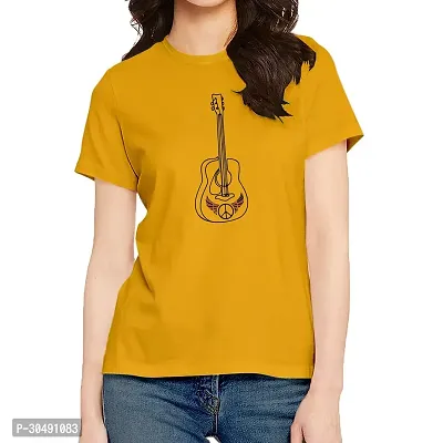 Elegant Yellow Cotton Blend Printed T-Shirts For Women