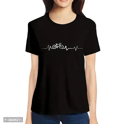 Stylish Black Cotton Blend T-Shirt For Women-thumb0