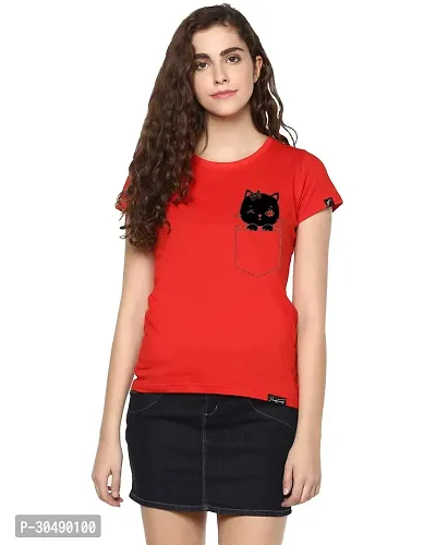 Elegant Red Cotton Blend Printed T-Shirts For Women-thumb0