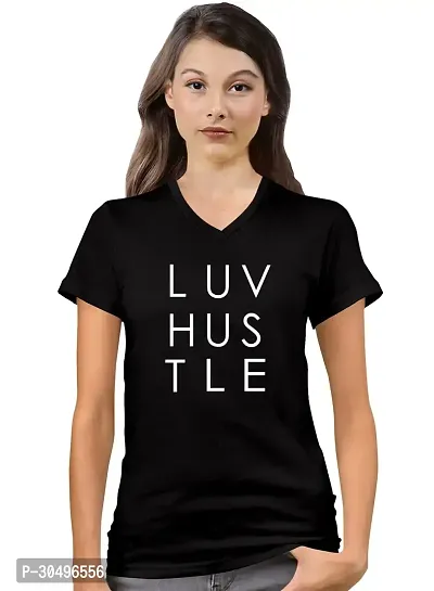 Stylish Black Cotton Blend T-Shirt For Women-thumb0