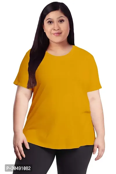 Elegant Yellow Cotton Blend Solid T-Shirts For Women-thumb0