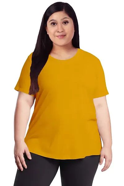 OPLU Women's Plus Size T-Shirt Round Neck Half Sleeves 100% Cotton Plain Tshirt