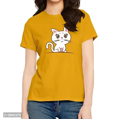 Elegant Yellow Cotton Blend Printed T-Shirts For Women