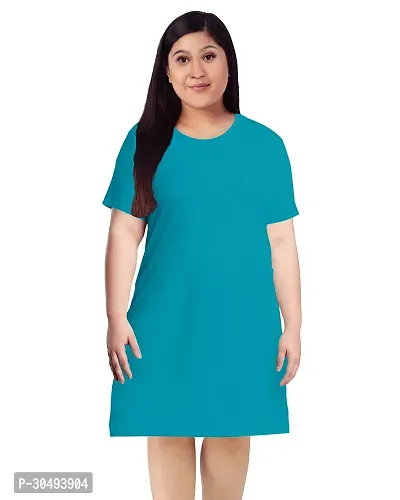 Elegant Blue Cotton Blend Solid Tshirt For Women