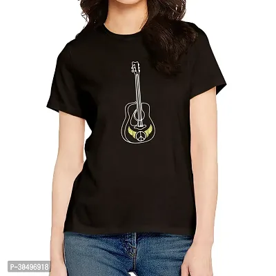 Stylish Black Cotton Blend T-Shirt For Women