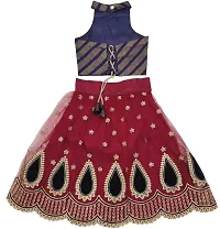 KRITIKA TEX Girl's Readymade Net lehenga choli and Dupatta set (Maroon, 3-4 Years)-thumb1