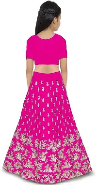 KRITIKA TEX Girl's Latest Rawsilk Semi-stitched lehenga choli and Dupatta set(Pink, 8-9 Years)-thumb1