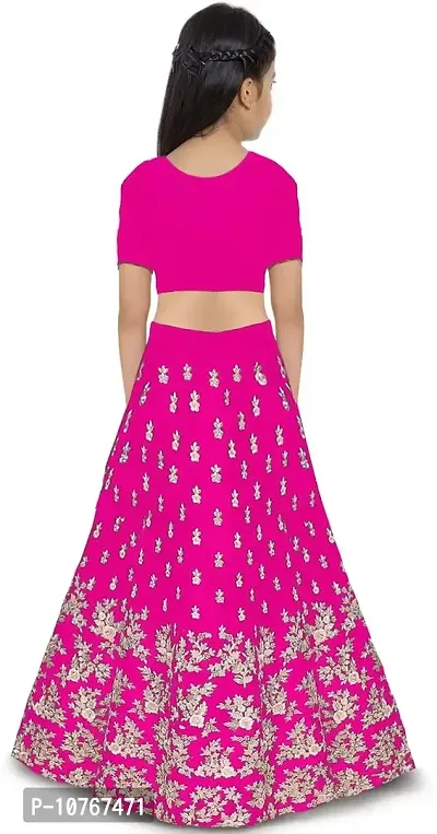 KRITIKA TEX Girl's Latest Rawsilk Semi-stitched lehenga choli and Dupatta set(Pink, 8-9 Years)-thumb2