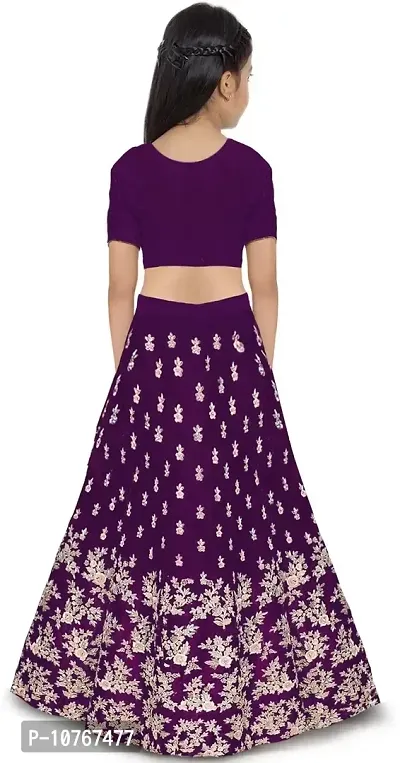 KRITIKA TEX Girl's Latest Rawsilk Semi-stitched lehenga choli and Dupatta set(Purple, 9-10 Years)-thumb2