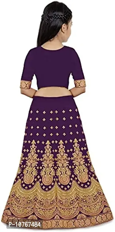 KRITIKA TEX Girl's Latest Rawsilk Semi-stitched lehenga choli and Dupatta set(Purple, 4-5 Years)-thumb2