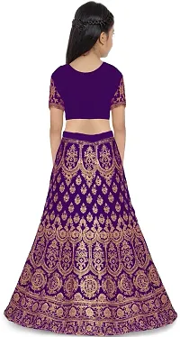 KRITIKA TEX Girl's Latest Rawsilk Semi-stitched lehenga choli and Dupatta set(Purple, 12-13 Years)-thumb1