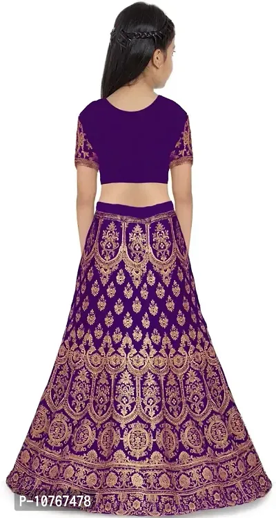 KRITIKA TEX Girl's Latest Rawsilk Semi-stitched lehenga choli and Dupatta set(Purple, 12-13 Years)-thumb2