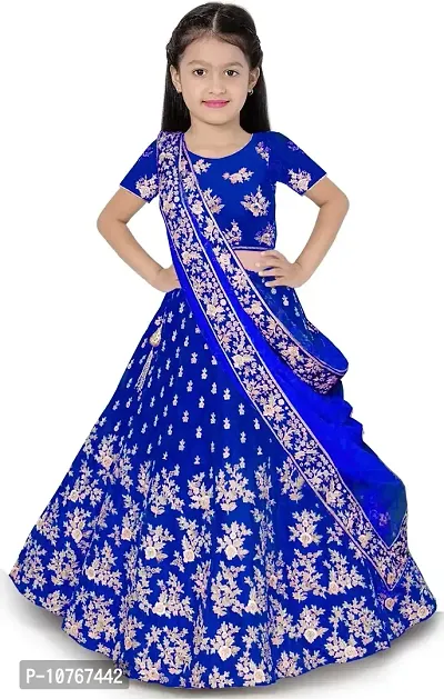 KRITIKA TEX Girl's Latest Rawsilk Semi-stitched lehenga choli and Dupatta set(Light Blue, 10-11 Years)