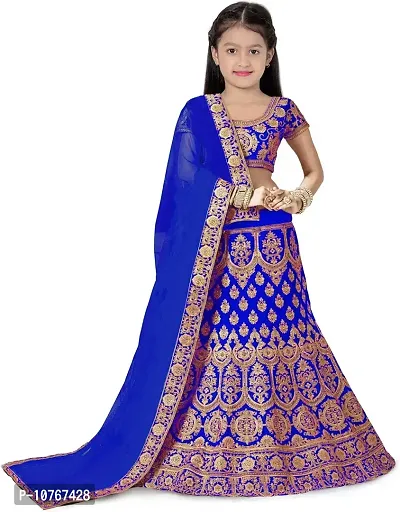 KRITIKA TEX Girl's Latest Rawsilk Semi-stitched lehenga choli and Dupatta set(Light Blue, 6-7 Years)