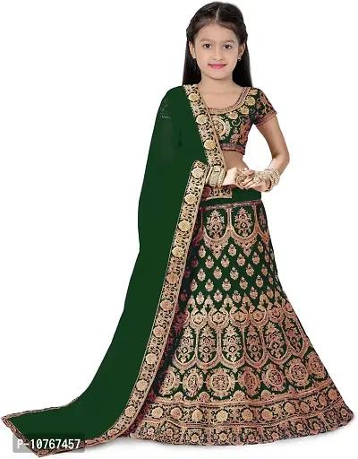 KRITIKA TEX Girl's Latest Rawsilk Semi-stitched lehenga choli and Dupatta set(Green, 11-12 Years)