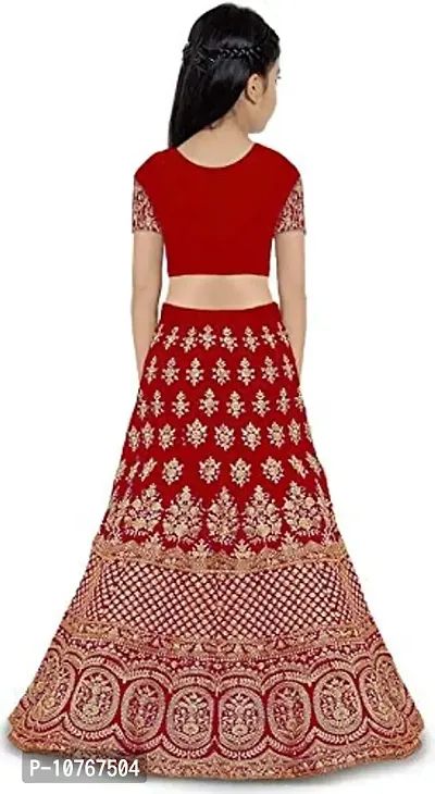 KRITIKA TEX Girl's Latest Rawsilk Semi-stitched lehenga choli and Dupatta set(Red, 7-8 Years)-thumb2