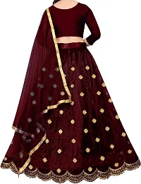 KRITIKA TEX Girl's Net Semi-stitched lehenga choli and Dupatta set(Maroon, 6-7Years)-thumb1