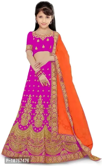 KRITIKA TEX Girl's Latest Rawsilk Semi-stitched lehenga choli and Dupatta set(Pink, 9-10 Years)