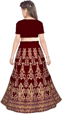 KRITIKA TEX Girl's Latest Rawsilk Semi-stitched lehenga choli and Dupatta set(Maroon, 7-8Years)-thumb1