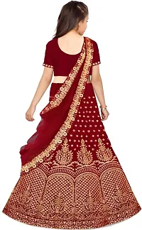 KRITIKA TEX Girl's Latest Rawsilk Semi-stitched lehenga choli and Dupatta set(Maroon, 11-12Years)-thumb1