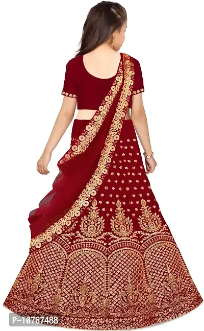 KRITIKA TEX Girl's Latest Rawsilk Semi-stitched lehenga choli and Dupatta set(Maroon, 11-12Years)-thumb2