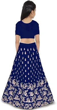 KRITIKA TEX Girl's Latest Rawsilk Semi-stitched lehenga choli and Dupatta set(Blue, 9-10 Years)-thumb1