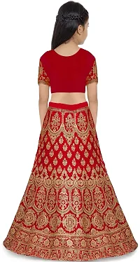 KRITIKA TEX Girl's Latest Rawsilk Semi-stitched lehenga choli and Dupatta set(Red, 11-12 Years)-thumb1