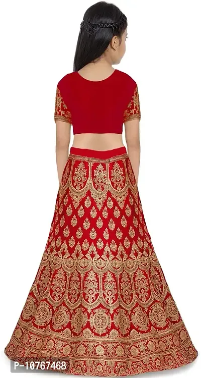 KRITIKA TEX Girl's Latest Rawsilk Semi-stitched lehenga choli and Dupatta set(Red, 11-12 Years)-thumb2