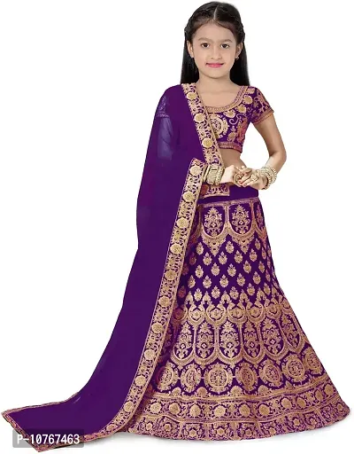 KRITIKA TEX Girl's Latest Rawsilk Semi-stitched lehenga choli and Dupatta set(Purple, 5-6 Years)-thumb0