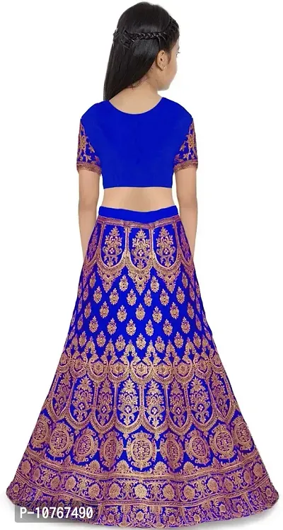 KRITIKA TEX Girl's Latest Rawsilk Semi-stitched lehenga choli and Dupatta set(Light Blue, 14-15 Years)-thumb2