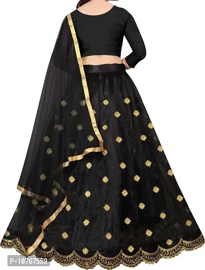 KRITIKA TEX Girl's Net Semi-stitched lehenga choli and Dupatta set(Black, 5-6 Years)-thumb3