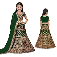 KRITIKA TEX Girl's Latest Rawsilk Semi-stitched lehenga choli and Dupatta set(Green, 5-6 Years)-thumb2