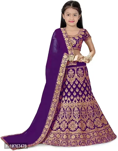 KRITIKA TEX Girl's Latest Rawsilk Semi-stitched lehenga choli and Dupatta set(Purple, 12-13 Years)-thumb0