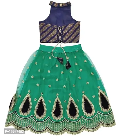 KRITIKA TEX Girl's Readymade Net lehenga choli and Dupatta set (Rama, 4-5 Years)-thumb2