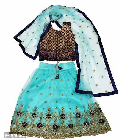 KRITIKA TEX Girl's New Readymade Net lehenga choli and Dupatta set (Firozi, 10-11 Years)