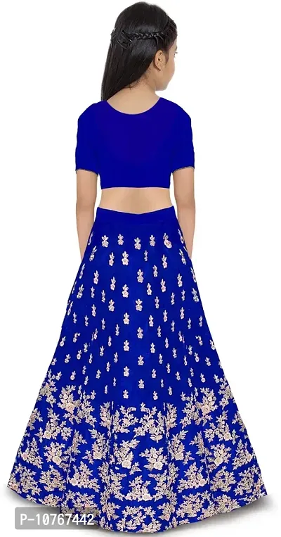 KRITIKA TEX Girl's Latest Rawsilk Semi-stitched lehenga choli and Dupatta set(Light Blue, 10-11 Years)-thumb2