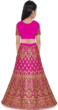 KRITIKA TEX Girl's Latest Rawsilk Semi-stitched lehenga choli and Dupatta set(Pink, 6-7 Years)-thumb1