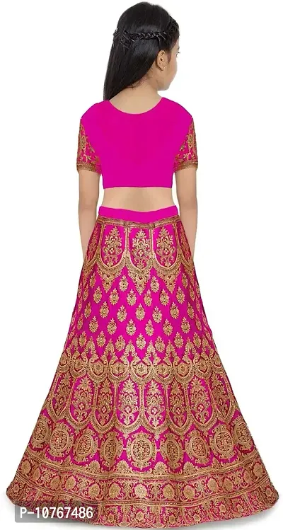 KRITIKA TEX Girl's Latest Rawsilk Semi-stitched lehenga choli and Dupatta set(Pink, 6-7 Years)-thumb2