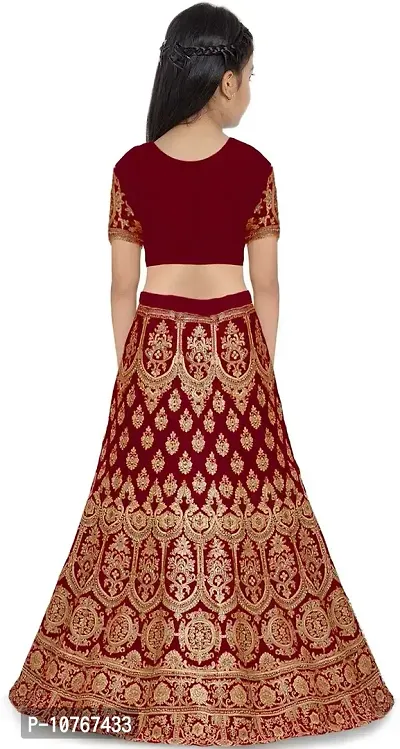 KRITIKA TEX Girl's Latest Rawsilk Semi-stitched lehenga choli and Dupatta set(Maroon, 5-6Years)-thumb2