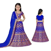 KRITIKA TEX Girl's Latest Rawsilk Semi-stitched lehenga choli and Dupatta set(Light Blue, 14-15 Years)-thumb2