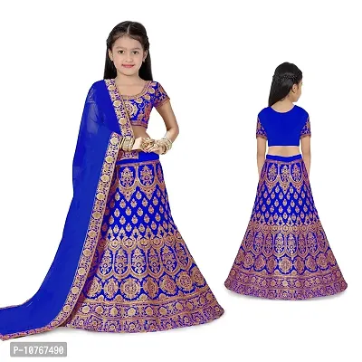 KRITIKA TEX Girl's Latest Rawsilk Semi-stitched lehenga choli and Dupatta set(Light Blue, 14-15 Years)-thumb3