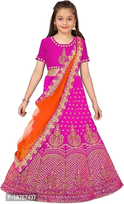 KRITIKA TEX Girl's Rawsilk Semi-stitched Silk lehenga choli and Dupatta set(4-15 Years)-thumb0