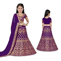 KRITIKA TEX Girl's Latest Rawsilk Semi-stitched lehenga choli and Dupatta set(Purple, 5-6 Years)-thumb2