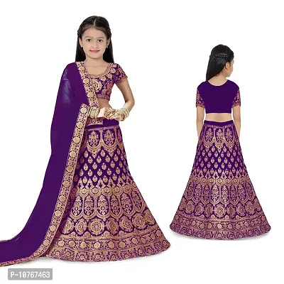 KRITIKA TEX Girl's Latest Rawsilk Semi-stitched lehenga choli and Dupatta set(Purple, 5-6 Years)-thumb3