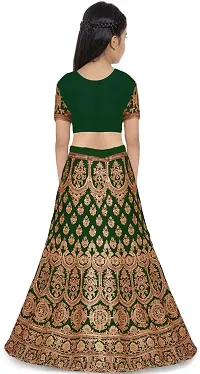 KRITIKA TEX Girl's Latest Rawsilk Semi-stitched lehenga choli and Dupatta set(Green, 11-12 Years)-thumb1